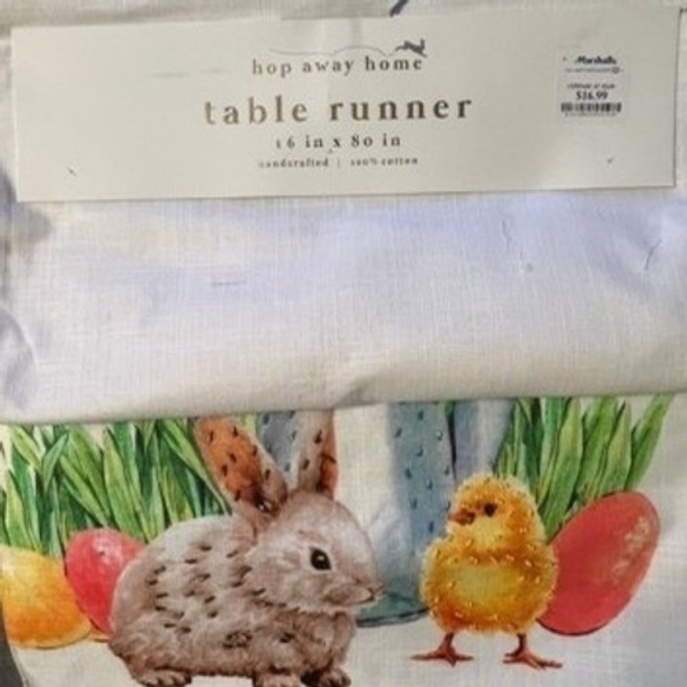 Hop Away Home Table Runner 16x80 White Brand New Handcrafted Easter